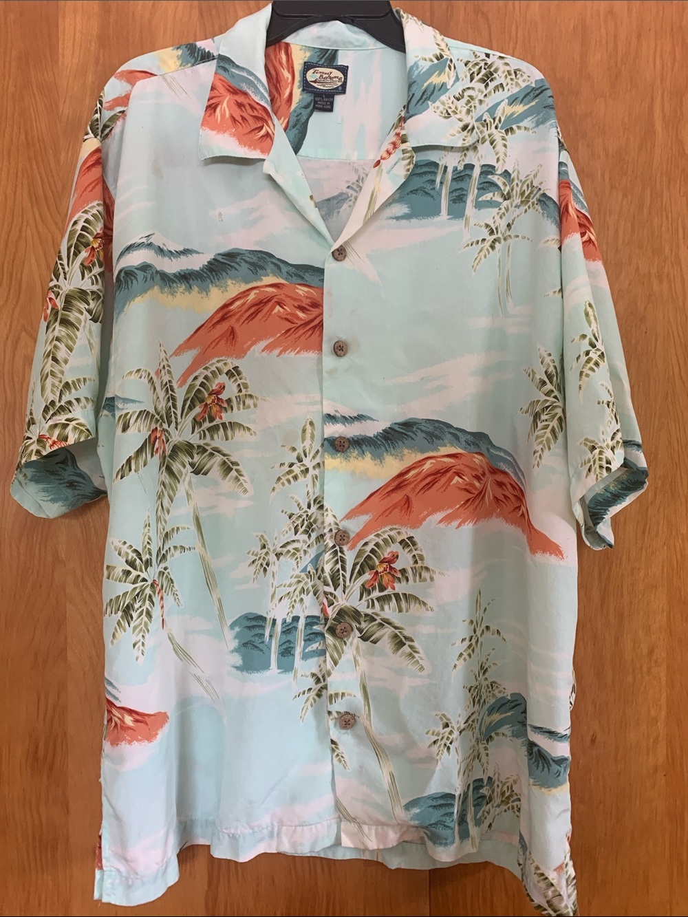 Tommy Bahama Vintage 90s Hong Kong made Aloha Palm Print Camp Shirt sz L